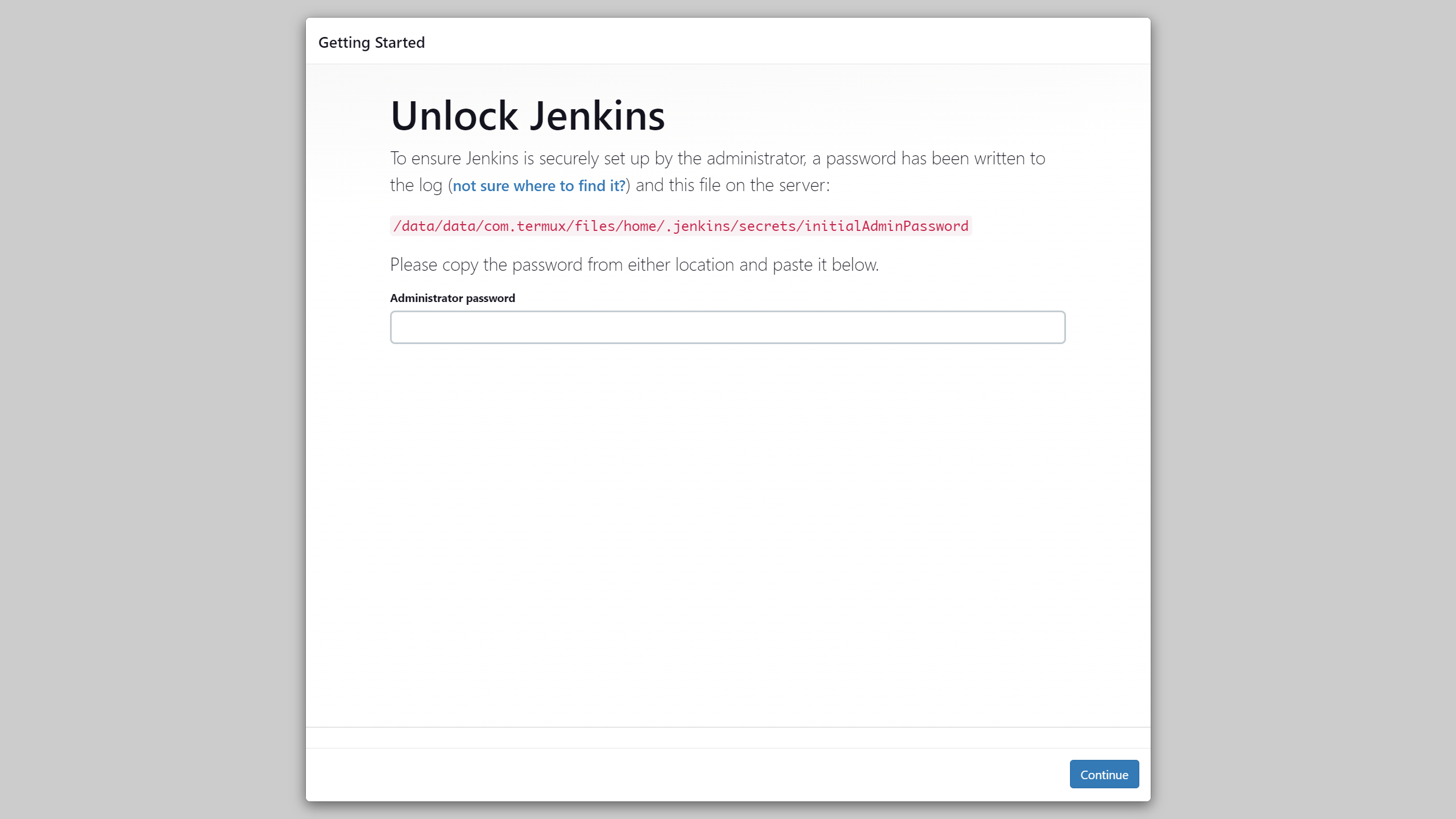 standard first Jenkins screen