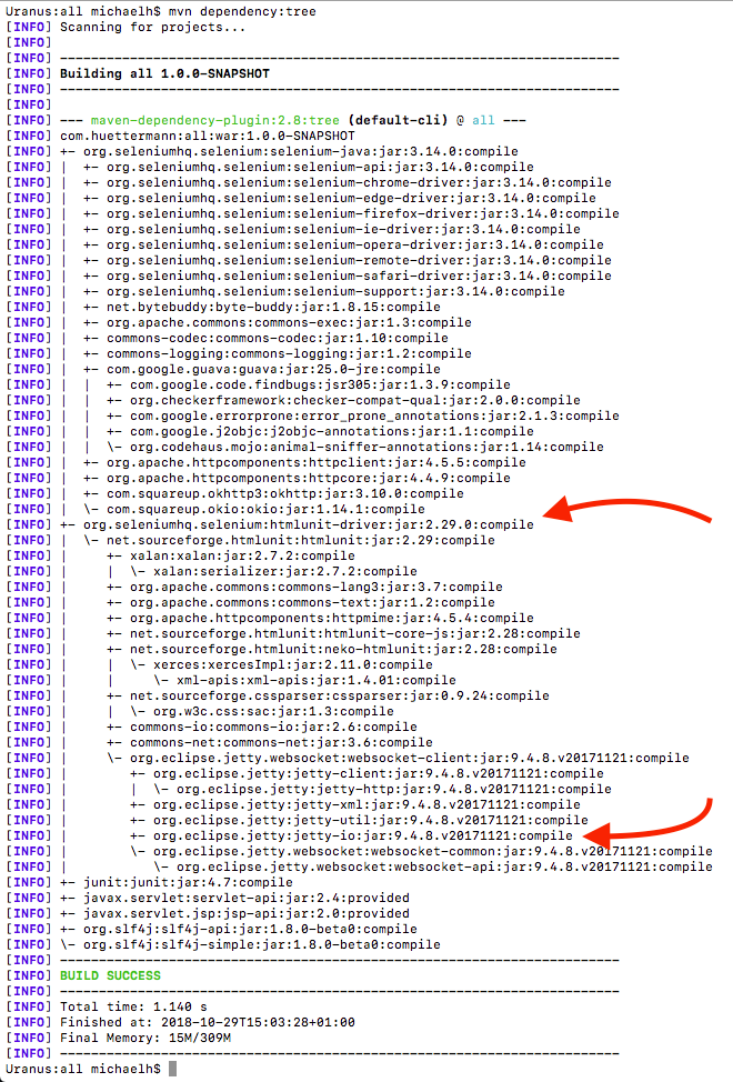Inspecting the dependency structure, with the used build tool 05